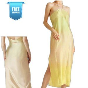 (NWT) 100% Slik Melon Peach Slit Silk Maxi Dress - Melon Peach, S